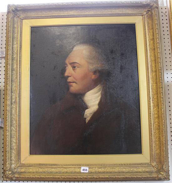 18th century English School Portrait of a gentleman in a powdered wig, 23.5 x 19.5in.